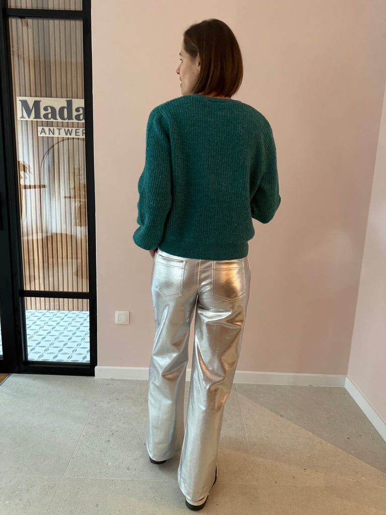 IHkate metallic pa2 silver ichi lange broek wijde pijpen zilver