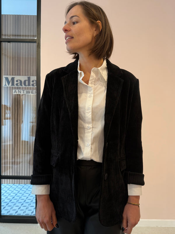 Wild Pony blazer vest jas kostuum ribstof fluweel zwart black