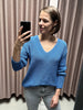 jdy tala pullover skydiver melange v-neck v-hals blauw lange mouwen zachte trui