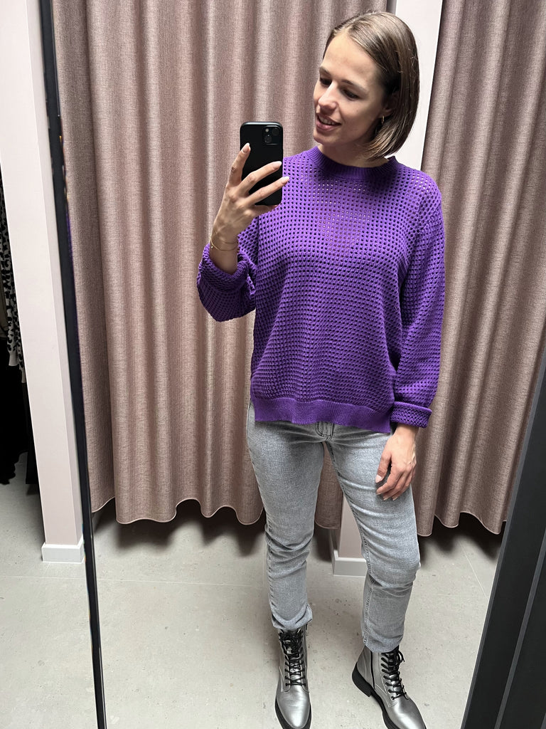 Lofty Manner sweater Sia purple trui paars doorzichtig gebreid ronde hals lange mouwen