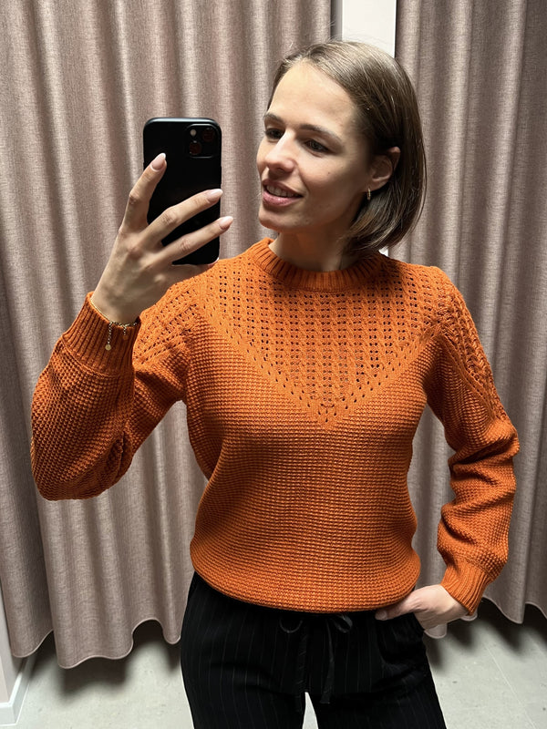 Lofty Manner trui sweater amber brique oker oranje geel gebreid lange mouwen ronde hals