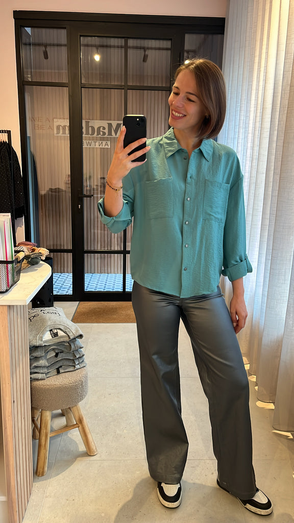 JDYVIGGA L/S SHIRT WVN DIA teal blouse lange mouwen 3/4e mouwen turquoise blauw knoopjes