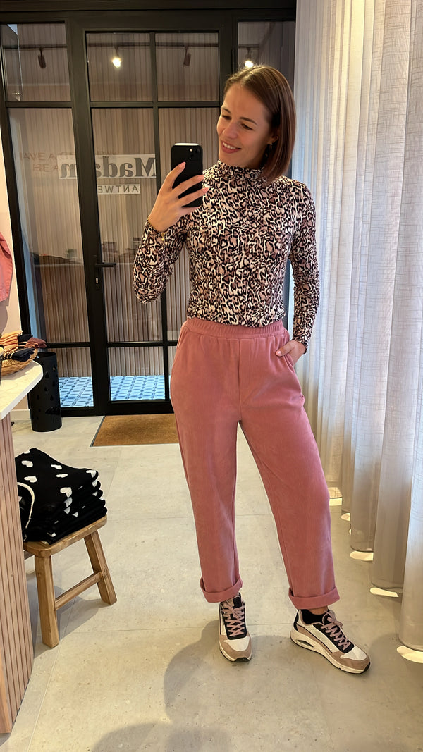 IHkate corduroy pants Heather Rose ichi lange broek ribfluweel roze elastische tailleband