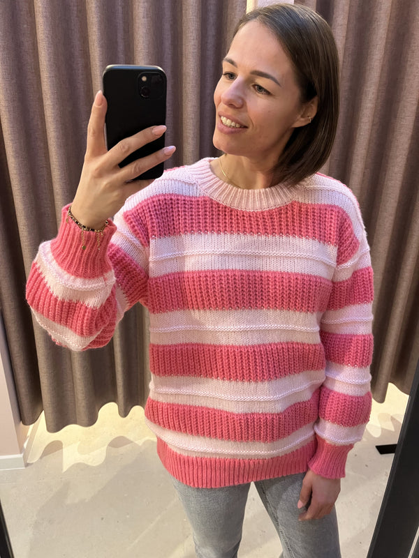 PCsimma oversize o-neck knit pink a boo pink lemon pieces trui roze gestreept zacht dik oversized