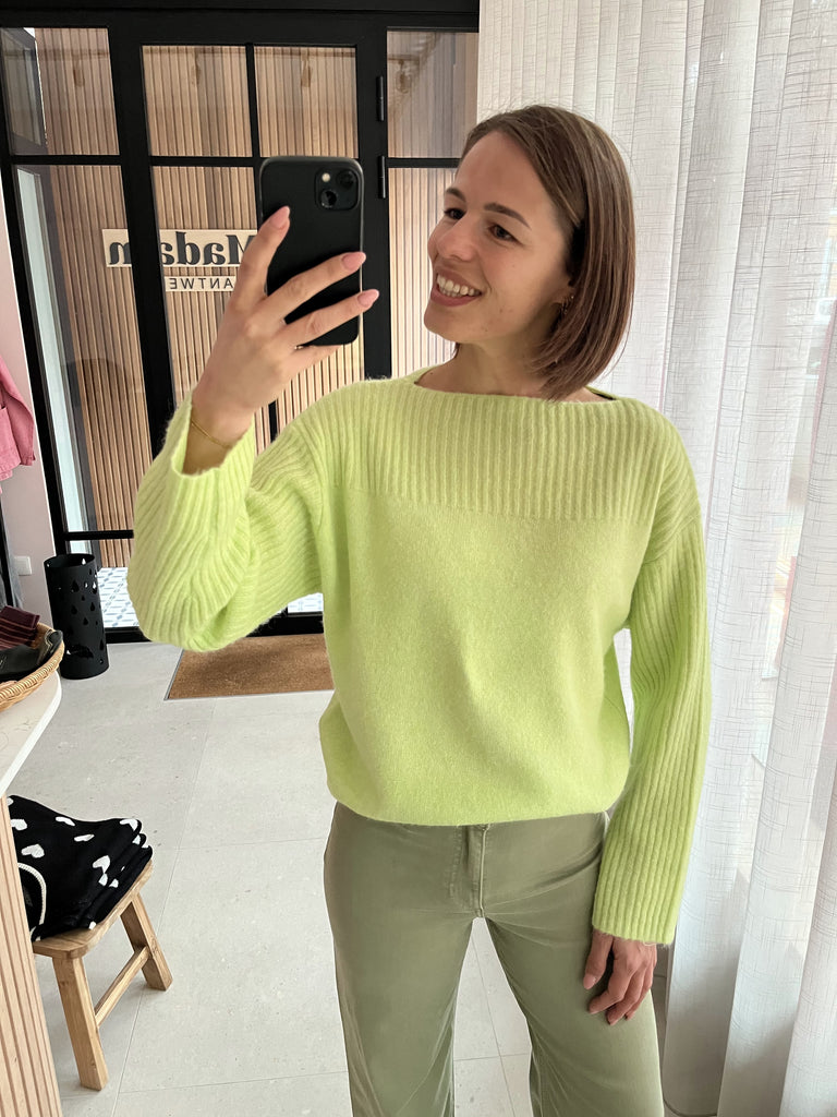 fqboady pullover shadow lime melange freequent trui boothals limoen groen fluo zacht lange mouwen