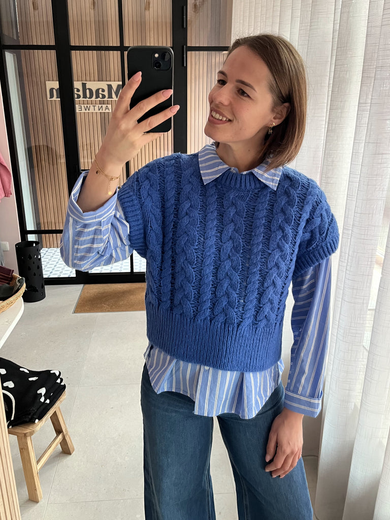 PZmaiken ls shirt Marina Blue Striped pulz jeans hemd blouse gestreept blauw wit knoopjes lange mouwen