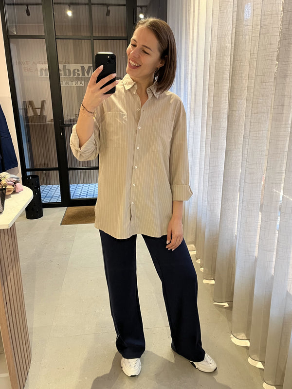 pcmelia l/s loose shirt wvn noos bc crockery thin brigh pieces hemd blouse losvallend lange mouwen knoopjes wit beige gestreept