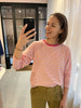 IHmira loose ls3 Cloud Dancer w. Pink Yarrow losvallende top t-shirt lange mouwen ronde hals roze oranje wit gestreept ichi