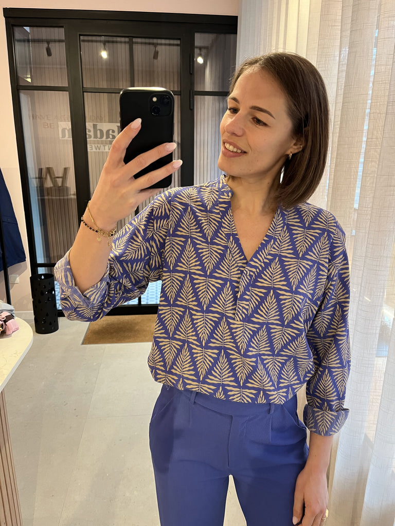 Lofty Manner blouse sophie lange mouwen paars blauw beige