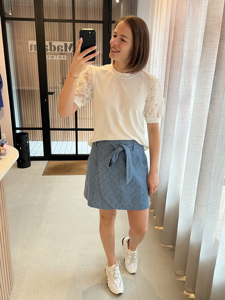 Lofty Manner rok Vive denim jeansrok lichtblauw overslag knoop afneembare riem