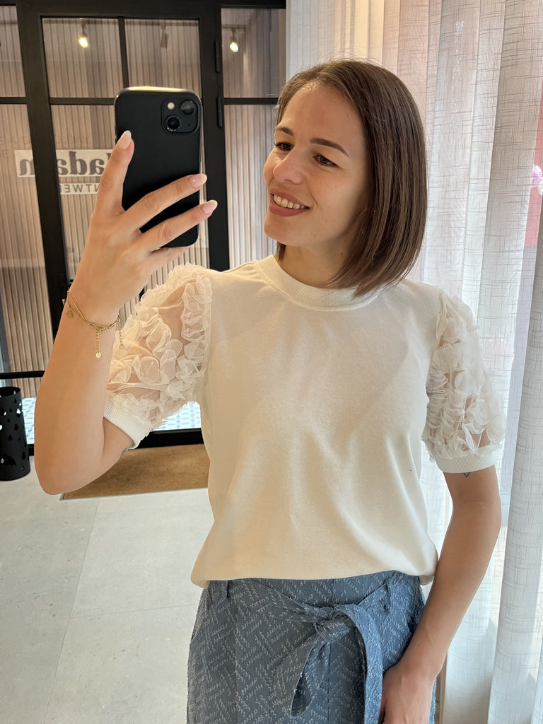 JDYfairview s/s sweat jrs black sweater korte halflange doorzichtige mouwen zwart top bovenstuk