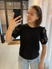 JDYfairview s/s sweat jrs black sweater korte halflange doorzichtige mouwen zwart top bovenstuk