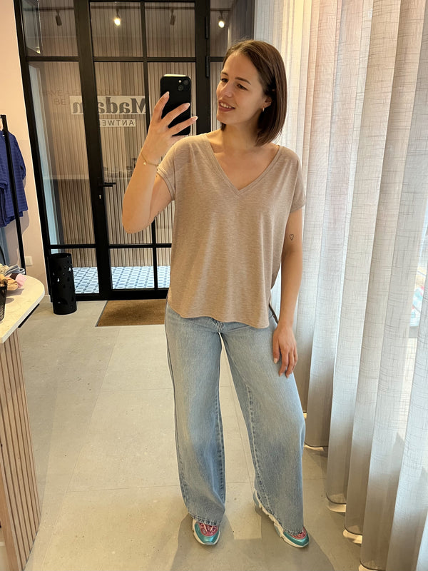 IHrebel ss12 ichi taupe beige t-shirt korte kapmouwen v-hals