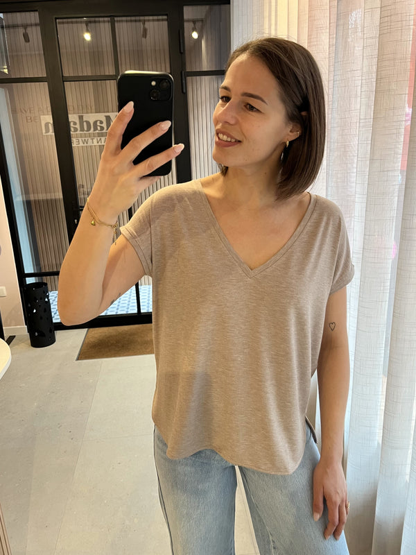 IHrebel ss12 ichi taupe beige t-shirt korte kapmouwen v-hals