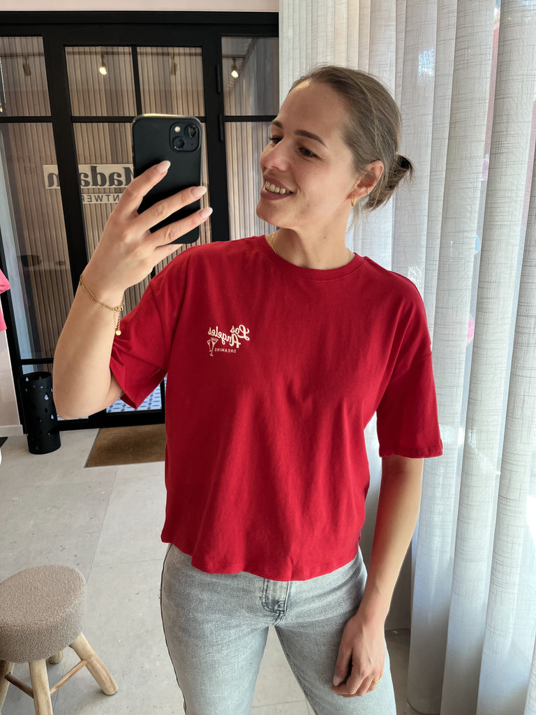 JDYcally s/s print top jrs ski patrol los angeles losvallend t-shirt korte mouwen rood wit print