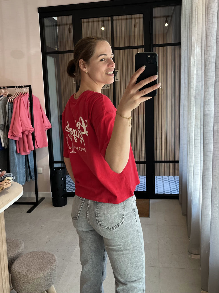 JDYcally s/s print top jrs ski patrol los angeles losvallend t-shirt korte mouwen rood wit print