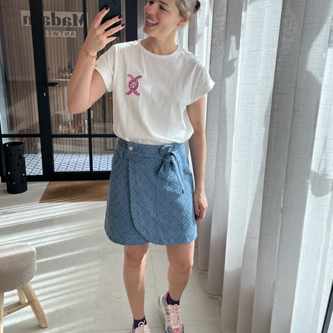 t-shirt Luca lofty manner white pink top wit korte mouwen ronde hals roze paars