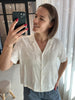 IHpalmie sh cloud dancer ichi blouse korte mouwen knoopjes v-hals wit palmbomen print