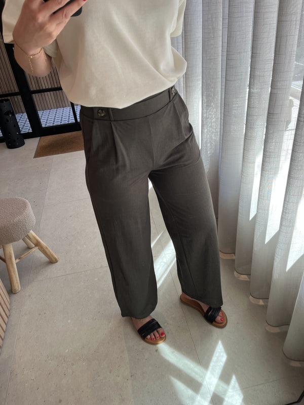 JDYbirdie geggo long pant jrs noos kambaba melange losvallende broek sierknopen soepele lichte stof zomerbroek kaki