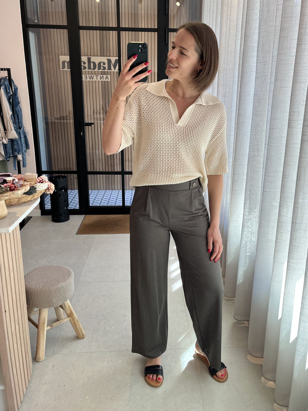 JDYbirdie geggo long pant jrs noos kambaba melange losvallende broek sierknopen soepele lichte stof zomerbroek kaki