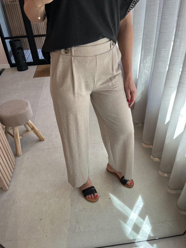 JDYbirdie geggo long pant jrs noos chateau gray melange losvallende broek sierknopen soepele lichte stof zomerbroek beige taupe