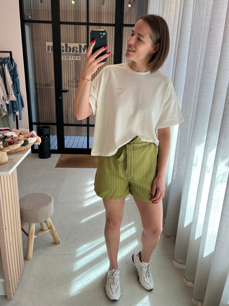 Lofty Manner short giovanna green white short hoge taille groen wit gestreept paperbag
