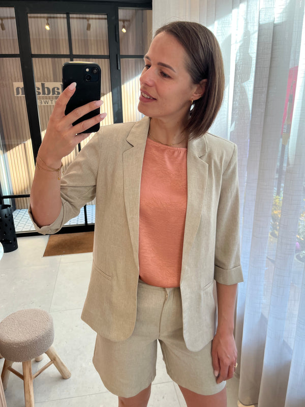 JDYaida 3/4 blazer tlr tapioca melange zomerse blazer 3/4e mouwen beige