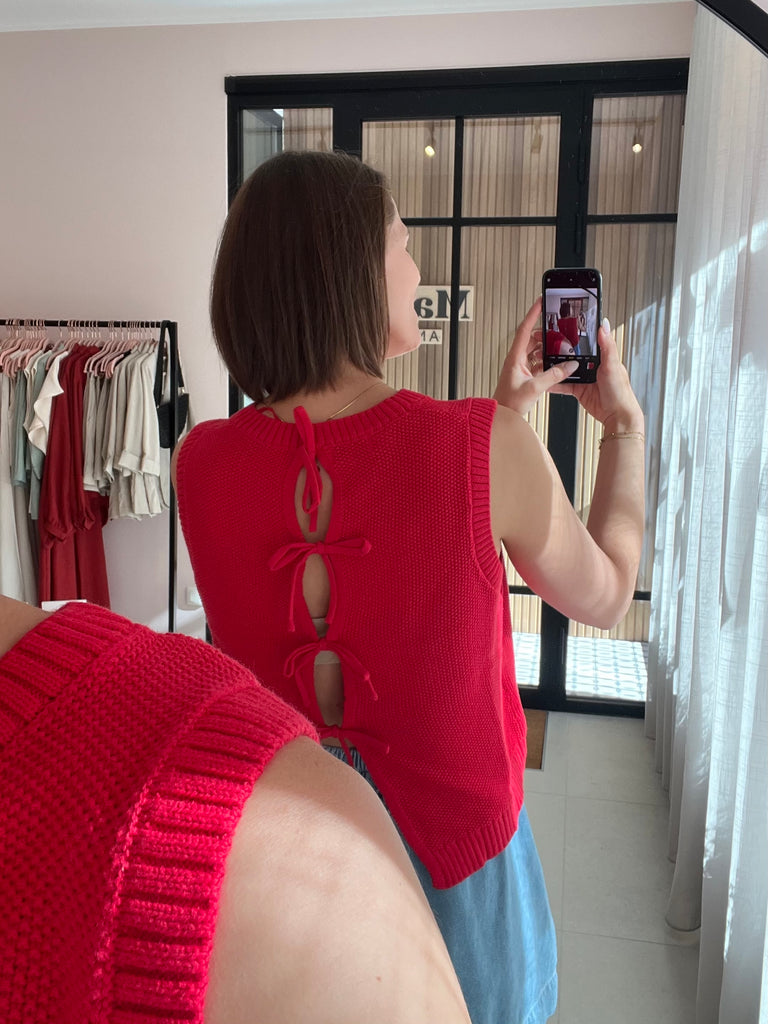 IHdotties wa ichi mars red gebreide top ronde hals strikjes rood