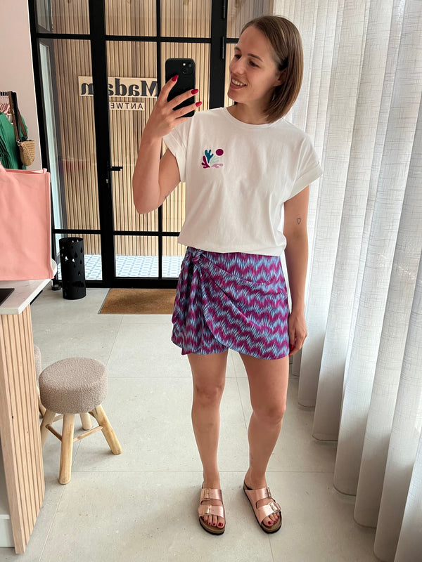 lofty manner skort vanessa multi wave print broekrok paars blauw