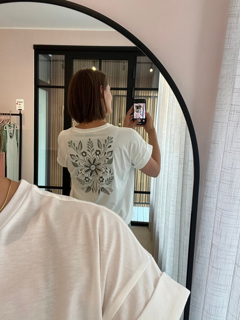 Lofty Manner T-shirt Lilou off white korte mouwen ronde hals wit groen