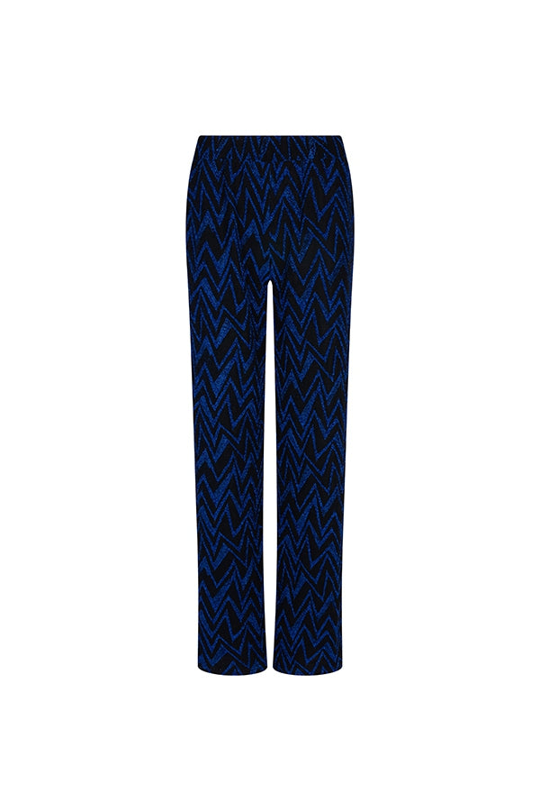 Lofty Manner trouser chella blue black broek elastische tailleband hoge taille blauw zwart print glitter