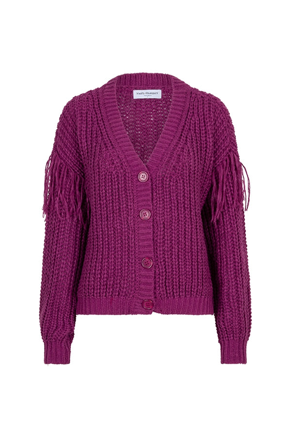 Lofty Manner Cardigan Jade plum gebreide vest paars pruim franjes mouwen knopen