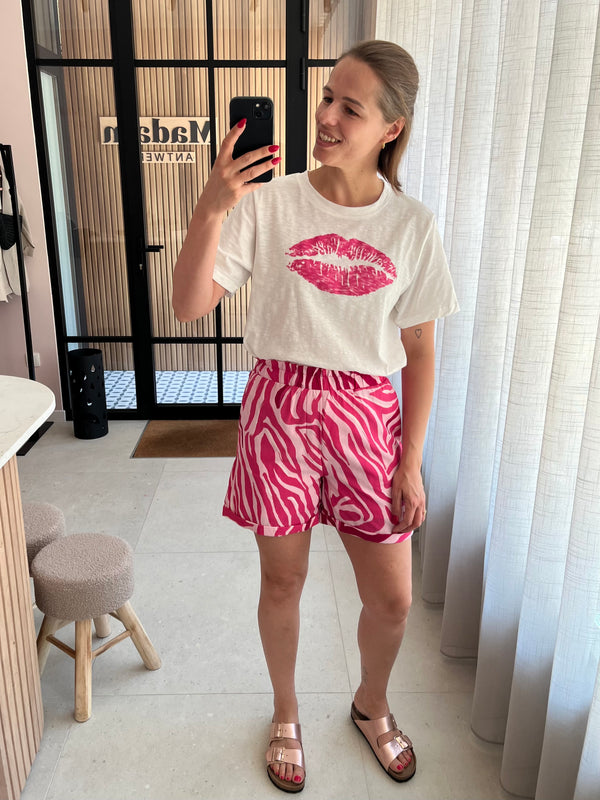 lofty manner short sade logo zebra print pink white roze wit