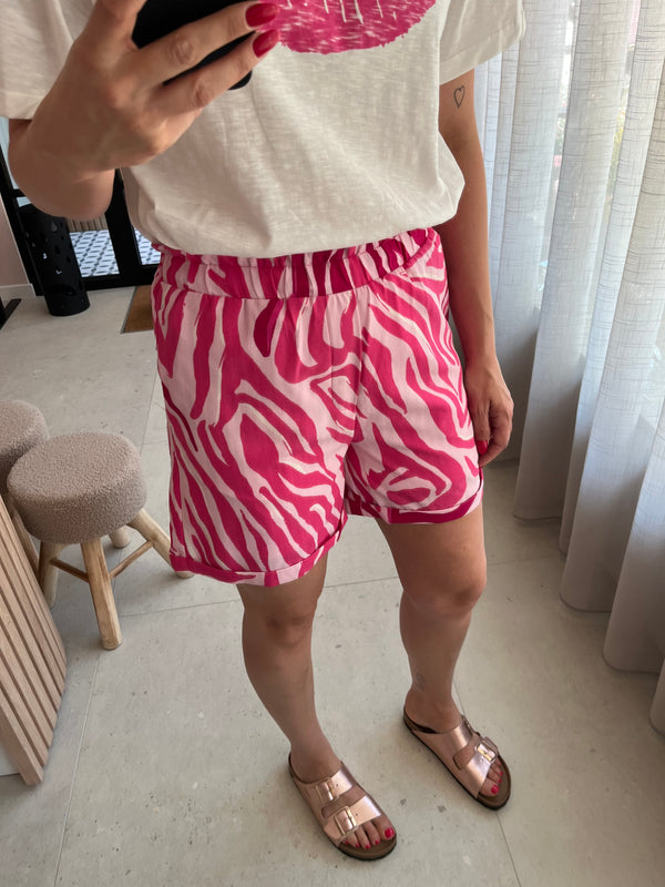 lofty manner short sade logo zebra print pink white roze wit