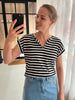 fqviva tee black with star off white striped freequent t-shirt korte mouwen ronde hals v-hals gestreept zwart wit