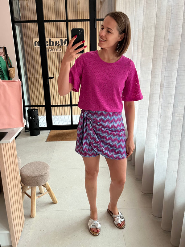 lofty manner skort vanessa multi wave print broekrok paars blauw