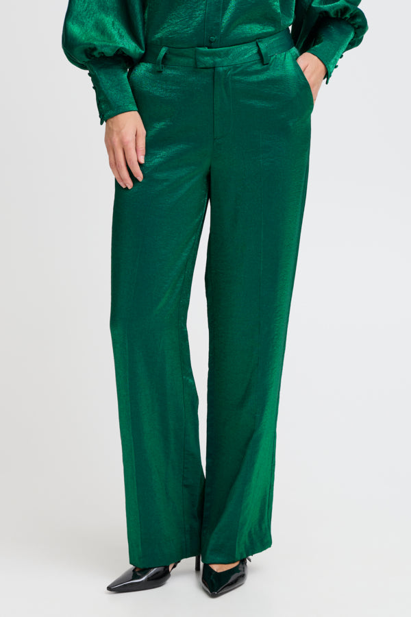 PZmayha hw pant wide leg pulz jeans green lange geklede broek wijde pijpen groen glitter glanzend hoge taille