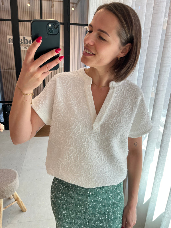 PZroset ss blouse cloud dancer pulz jeans top korte mouwen v-hals wit 