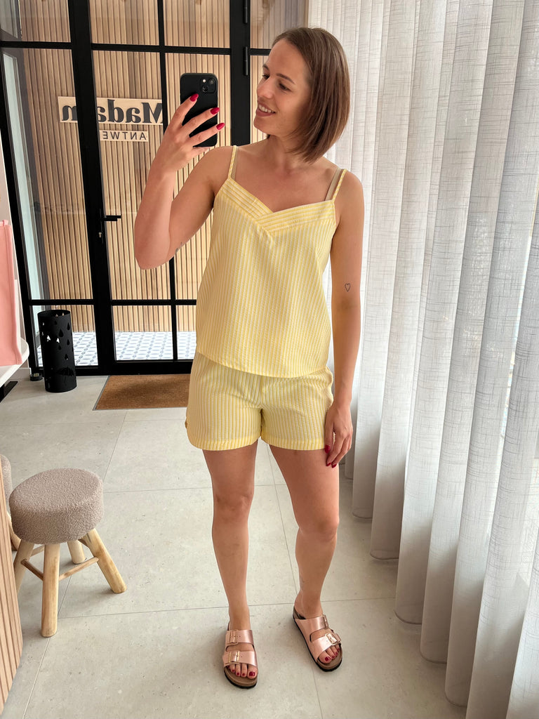 JDYjane singlet wvn dia lemon drop yellow com mouwloze top v-hals geel oranje gestreept