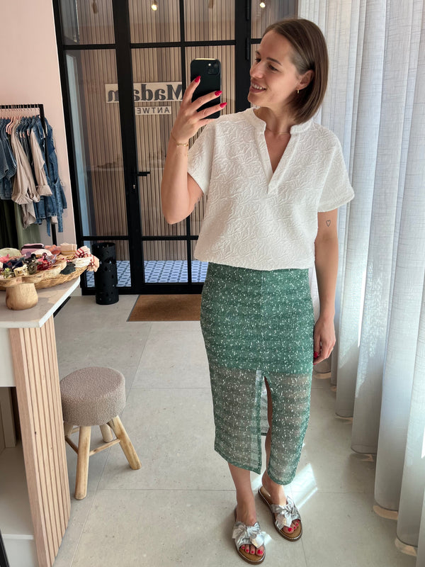 PZroset ss blouse cloud dancer pulz jeans top korte mouwen v-hals wit 