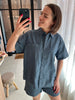 PCMIA SS DENIM SHIRT MM WVN medium blue denim pieces jeans top denim blouse jeanshemd set donkerblauw