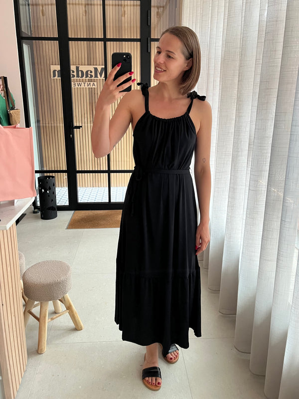 fqesme dress black freequent losvallende lange jurk zwart