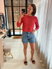 pcsky hw embroidery denim shorts light blue pieces hoge taille jeansshort bloemetjes geborduurd