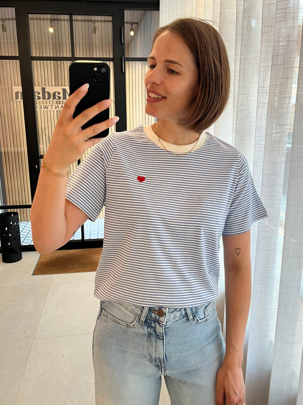JDYpisa s/s print top jrs noos ebb and flow cd stripes heart t-shirt korte mouwen ronde hals wit blauw gestreept hartje