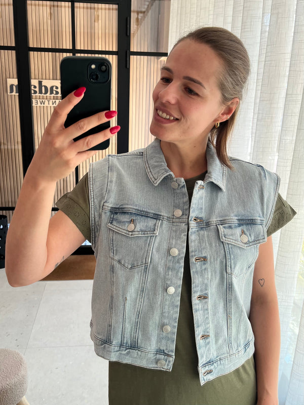 fqbagger waistcoat light blue denim freequent mouwloze jeansvest blauw