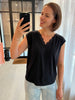 PCKAMALA LACE V-NECK TEE JRS NOOS BC black pieces t-shirt v-hals kapmouwen kant zwart