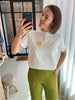 Lofty Manner t-shirt Elin white ronde hals korte mouwen wit groen geel 