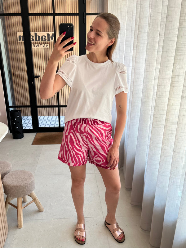 lofty manner short sade logo zebra print pink white roze wit