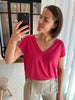 IHrebel SS12 bright rose ichi t-shirt v-hals korte mouwen felroze glitter