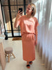 Ydence skirt atel salmon lange rok zalmroze satijn glanzend